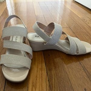 Women's Glitter Wedge Sandals - Silver